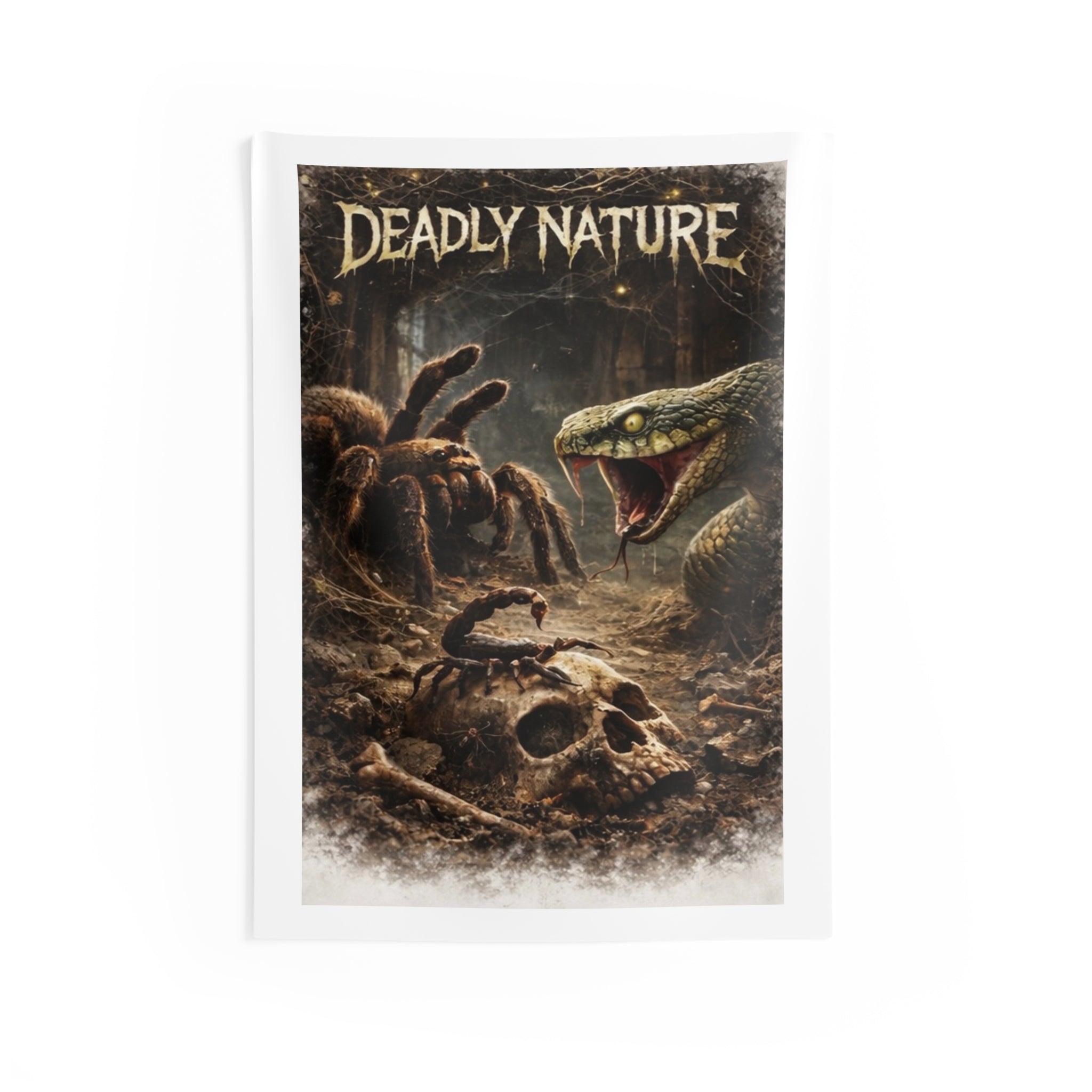 Deadly Nature Wall Tapestry — Snake, Spider & Skull Horror Decor