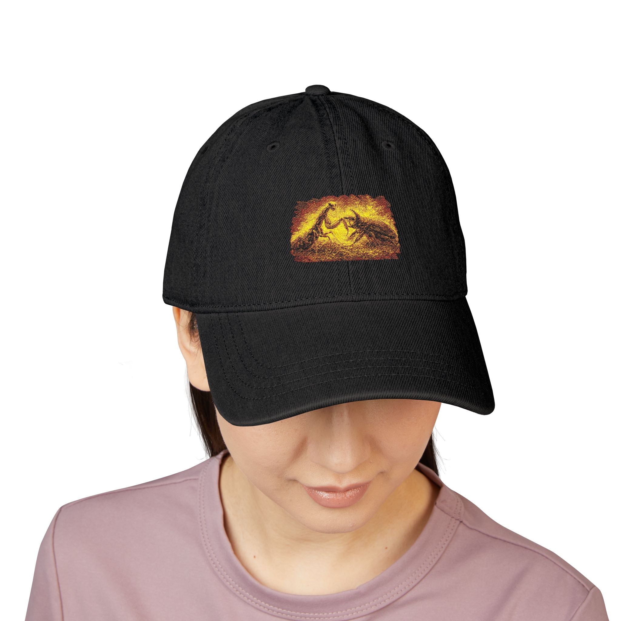 Embroidered Mountain Sunset Denim Hat — Retro Outdoor Cap